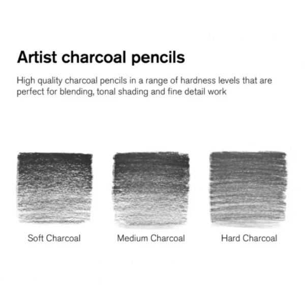 Набор карандашей угольных Winsor Newton Charcoal Pencil, 6 шт, в металле