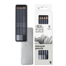 Набор карандашей угольных Winsor Newton Charcoal Pencil, 6 шт, в металле