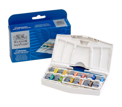 Набор акварельных красок Winsor Newton Cotman Half Pan HaLf Pan Studio Set, 12 шт + кисть