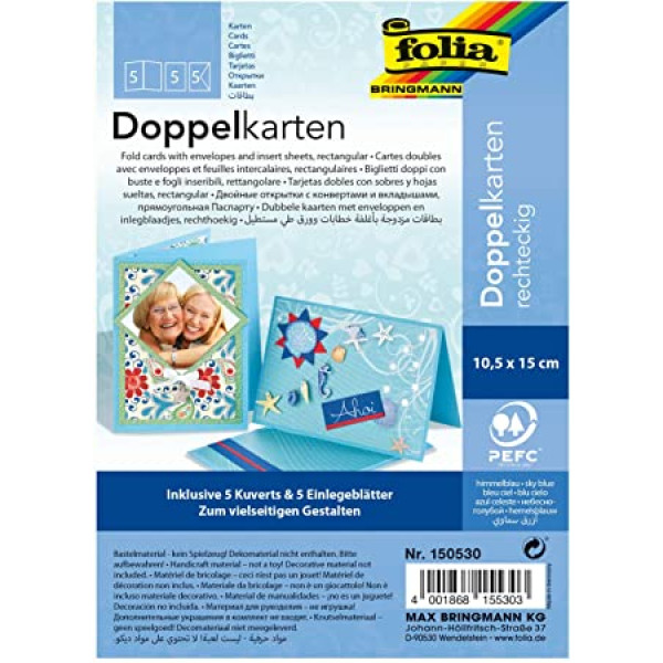 Листівка Folia Cards rectangular-single fold 220 гр, 10,5x15 см №30 Sky blue (Небесно-блакитний) арт. 150530