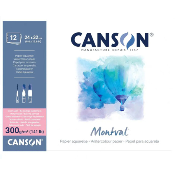 Альбом для акварели Montval Hot Pressed 300 г, 24x32 см, 12 листов, Canson
