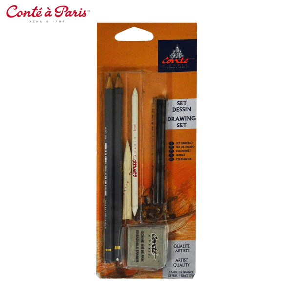 Набір для ескізів Conte Drawing Set, 2 олівці, 2 комелі, вугілля, клячка