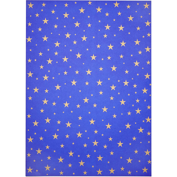 Картон для дизайна золотые звезды Folia Photo Mounting Board with gold stars 300 г/м2, 50x70 см, №34 Blue Синий