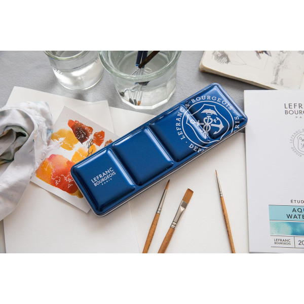 Набір акварельних фарб Lefranc Fine Watercolour Set Half Pans, напівквітка, 24 кол., в металевій упаковці
