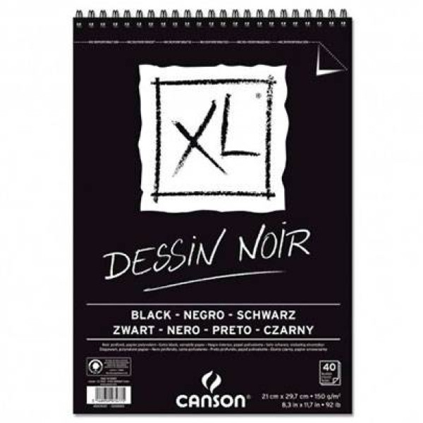 Альбом (блок) чорного паперу для нарисів Canson XL Dessin Black 150 г/м2, A4, 40 аркушів
