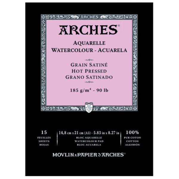 Альбом для акварели Arches Hot Pressed Natural White 185 г, 14,8x21 см, 15 листов