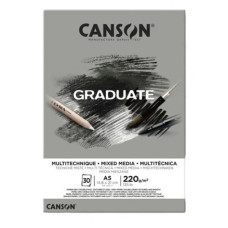 Альбом для змішаних технік Canson Graduate Mix Media Grey 220 г/м2, А5 14,8 х21 см, 30 аркушів