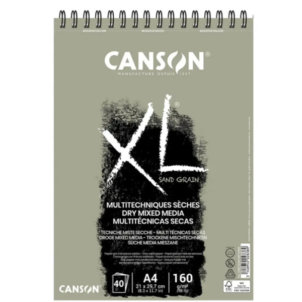 Альбом для эскизов на спирали XL Sand Grain 160 г, 21x29,7 см - A4, 40 листов, Canson, Grey