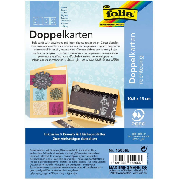 Заготовка для открытки прямоугольная Folia Cards, 220 г/м2, 10,5x15 см, № 65 Gold Золотой