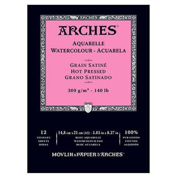 Альбом для акварелі Arches гарячого пресування Arches Hot Pressed 300 гр/м2 14,8x21 см, 12 листів