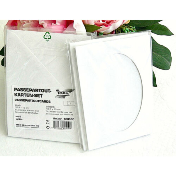 Заготовка для открытки паспарту овального Folia, 220 г/м2, 10,5x15 см, № 00 White Белая