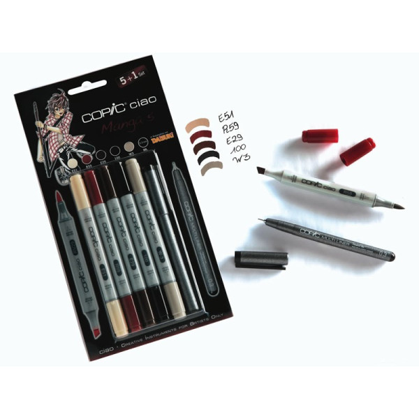 Набір спиртових маркерів Copic Ciao Set 5+1 Manga boys + лайнер, 6 шт