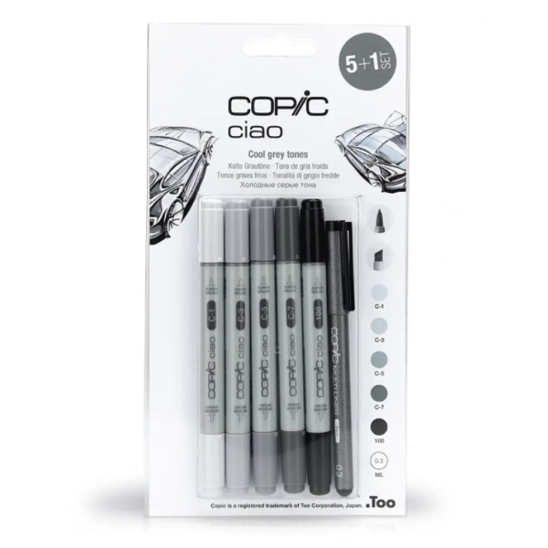 Набір маркерів Copic Ciao Set 5+1 (сірі кольори + лайнер)