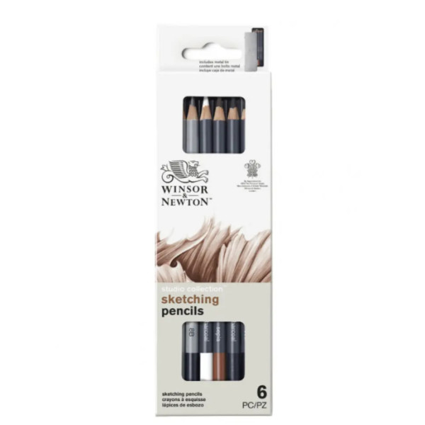 Набор карандашей для скетчинга Winsor Newton Sketching Pensil Tin, 6 предметов, в металле