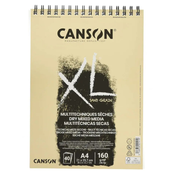 Альбом для эскизов на спирали XL Sand Grain 160 г, 21x29,7 см - A4, 40 листов, Canson, Natural