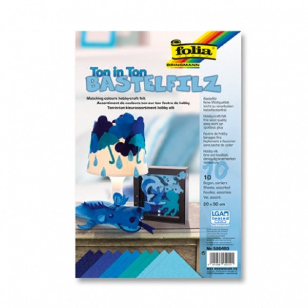Набір фетру Folia Hobby Craft Felt, 20x30 см, Blue Асорті, сині відтінки, 10 листів