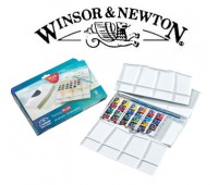 Набір акварельних фарб у пластиковій коробці + кисть Winsor Newton Cotman 24 кольори