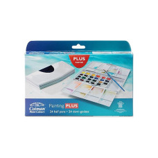 Набір акварельних фарб у пластиковій коробці + кисть Winsor Newton Cotman 24 кольори