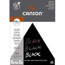 Блок чорного паперу для нарисів Canson Black 240 г/м2, A4, 20 аркушів