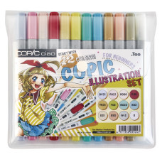 Набір маркерів з книгою для початківців Copic Ciao + Book Illustration Beginners 12 шт