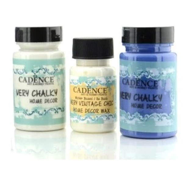 Набор меловой краски Cadence Very Chalky Home Decor №10: античный белый, темно-синий (90 мл) + воск