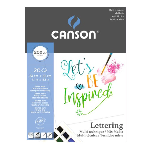 Блок паперу для летерінгу, легкої зернистості Lettering Canson, 200 г/м2, 24х32 см, 20 аркушів