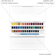 Набор акварельных красок Winsor Newton Cotman Half Pan Studio Set, 45 цветов полукювет в футляре-палитре