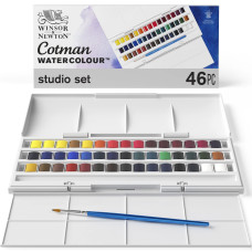 Набор акварельных красок Winsor Newton Cotman Half Pan Studio Set, 45 цветов полукювет в футляре-палитре