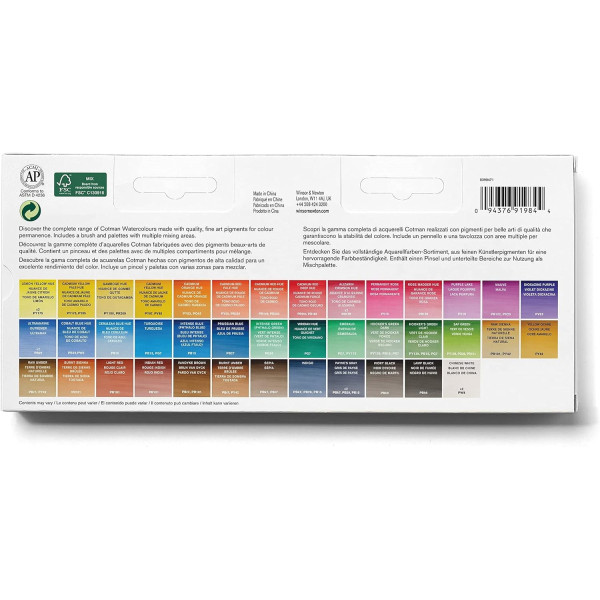 Набор акварельных красок Winsor Newton Cotman Half Pan Studio Set, 45 цветов полукювет в футляре-палитре