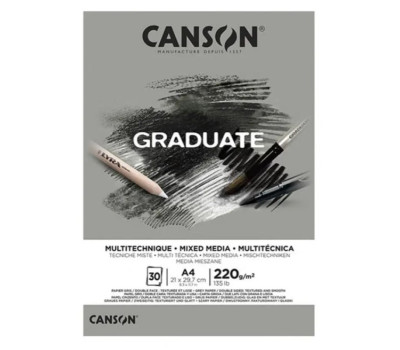 Альбом для змішаних технік Canson Graduate Mix Media Grey 220 г/м2, А4 21х29,7 см, 30 аркушів