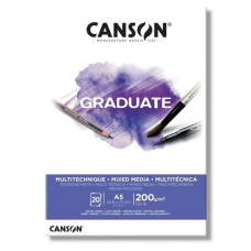 Альбом для змішаних технік, білий, Canson Graduate Mix Media White, 200 г/м2, А5 14,8х21 см, 20 аркушів