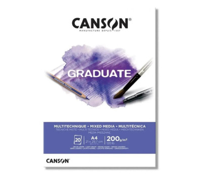 Альбом для смешанных техник, белый, Canson Graduate Mix Media White, 200 г/м2, А4 21х29,7 см, 20 листов