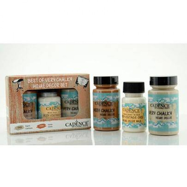 Набор меловой краски Cadence Very Chalky Home Decor №09: кашемир, венето (90 мл) + воск