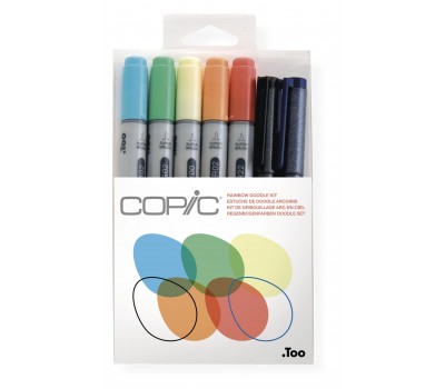 Набір спиртових маркерів з лайнерами Copic Ciao Set Doodle Kit Rainbow, Веселка 5+2 шт