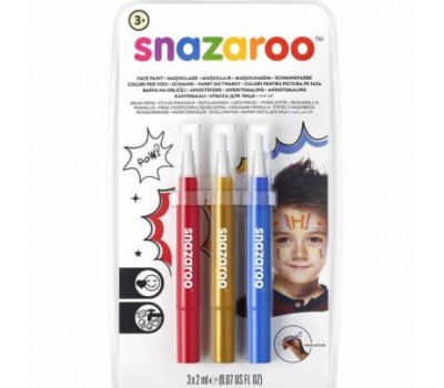 Набір ручок-пензлів для гриму Snazaroo Brush Pen, 3x2 мл, синій, золотий, червоний