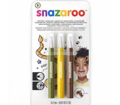 Набір ручок-кистей для гриму Snazaroo Brush Pen, 3x2 мл, оливковий, жовтий, коричневий
