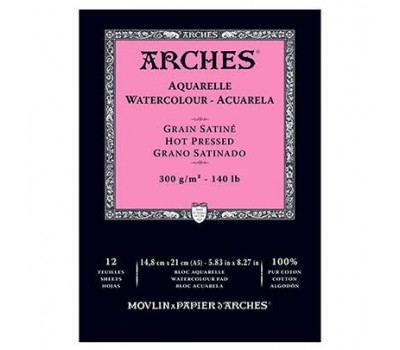 Альбом для акварели Arches гарячей пресовки Arches Hot Pressed 300 гр/м2 14,8x21 см, 12 листов