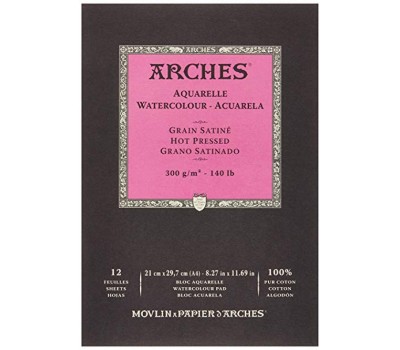 Альбом для акварели Arches гарячей пресовки Arches Hot Pressed 300 гр/м2 21x29,7 см, 12 листов