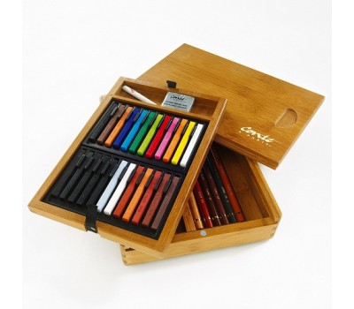 Подарунковий набір сухої пастелі Conte Colour, 30 кольорів, дерев'яний пенал, комель, клячка