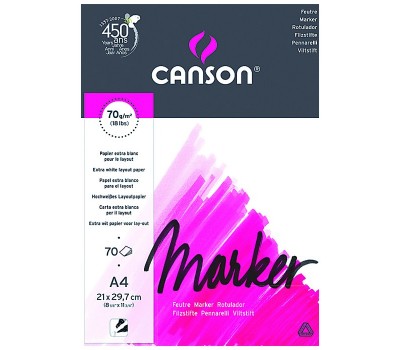Альбом для маркерів, білий екстра гладкий папір А4 CANSON MARKER 70 г/м2, 210х297мм, 70 аркушів