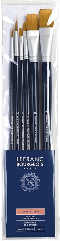 Набір пензлів синтетика Lefranc Fine Synthetic Brushes Set, 6 шт (№ 6, 12, 6, 12, 14, 16) довг ручк