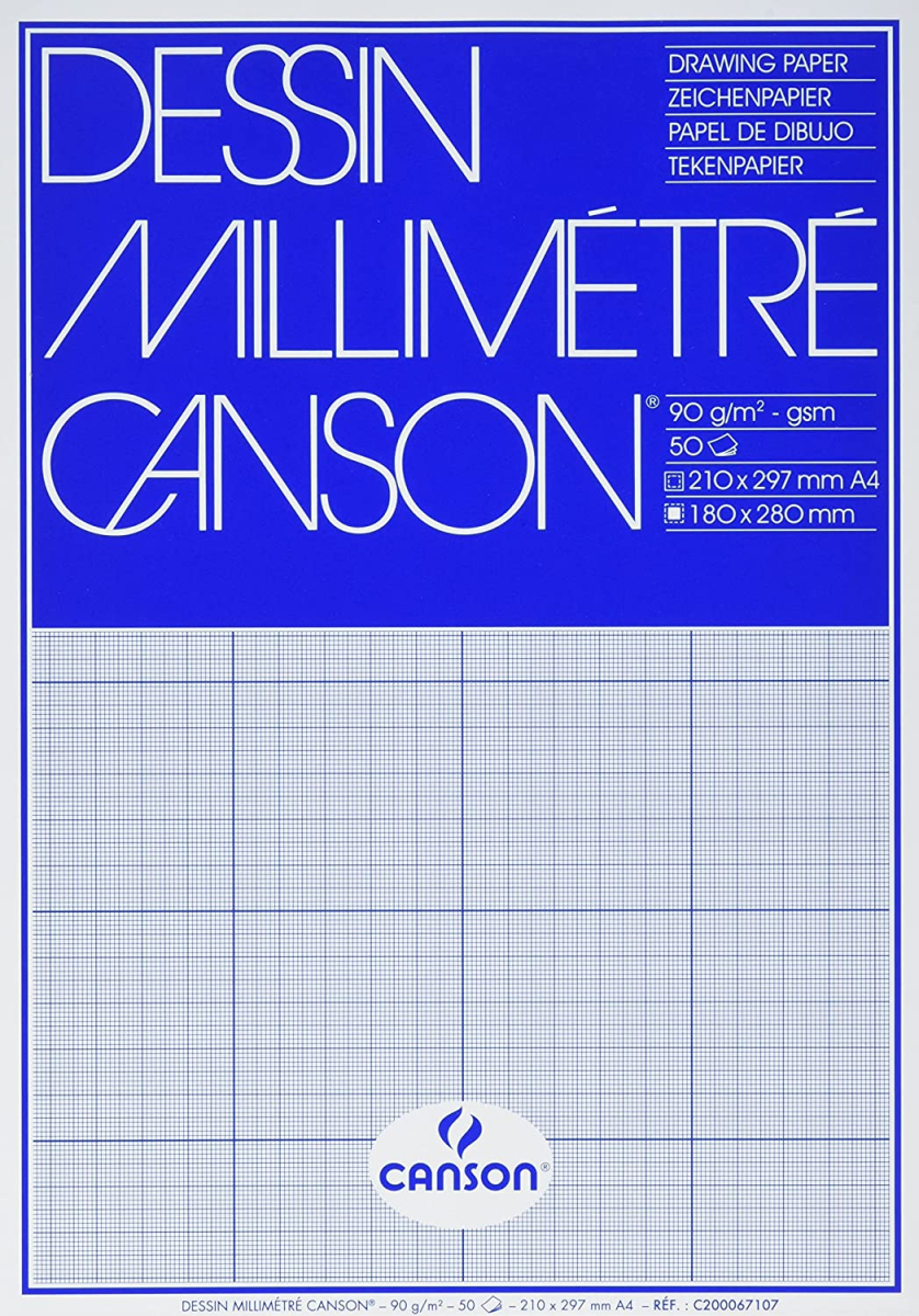 Папір міліметрівка Canson Millimeter Paper 72 г/м2, A4 12 аркушів, bistre